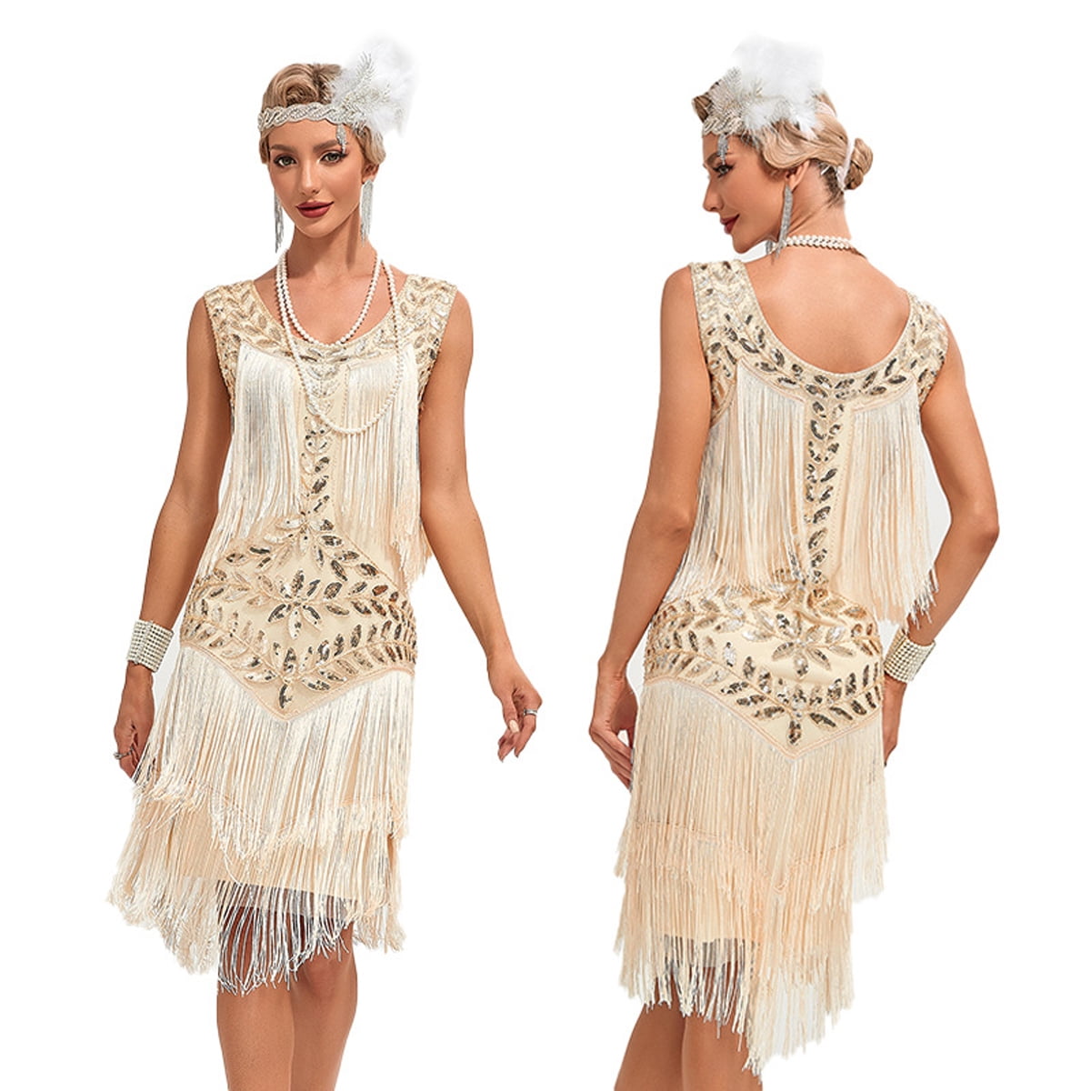 1920s Vintage Dress Summer Fringe Beaded Great Gatsby Flapper Evening Dress Party Cocktail Prom
