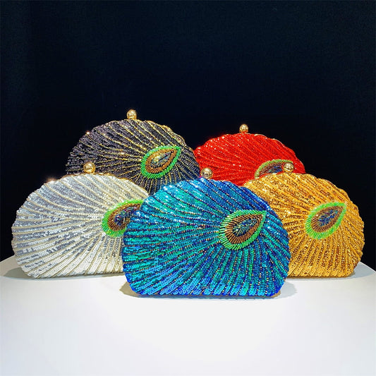 Handheld Women's Evening Clutch Bags Seashell Peacock Beaded Bag Banquet bag Handbags Bridal Wedding Purses