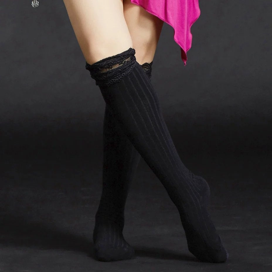 63CM Black Long Tube Socks, Feet Set, Foot Knee Socks, Anti-Slip Socks Dance Practice Socks, 1 Pairs or 2 Pairs