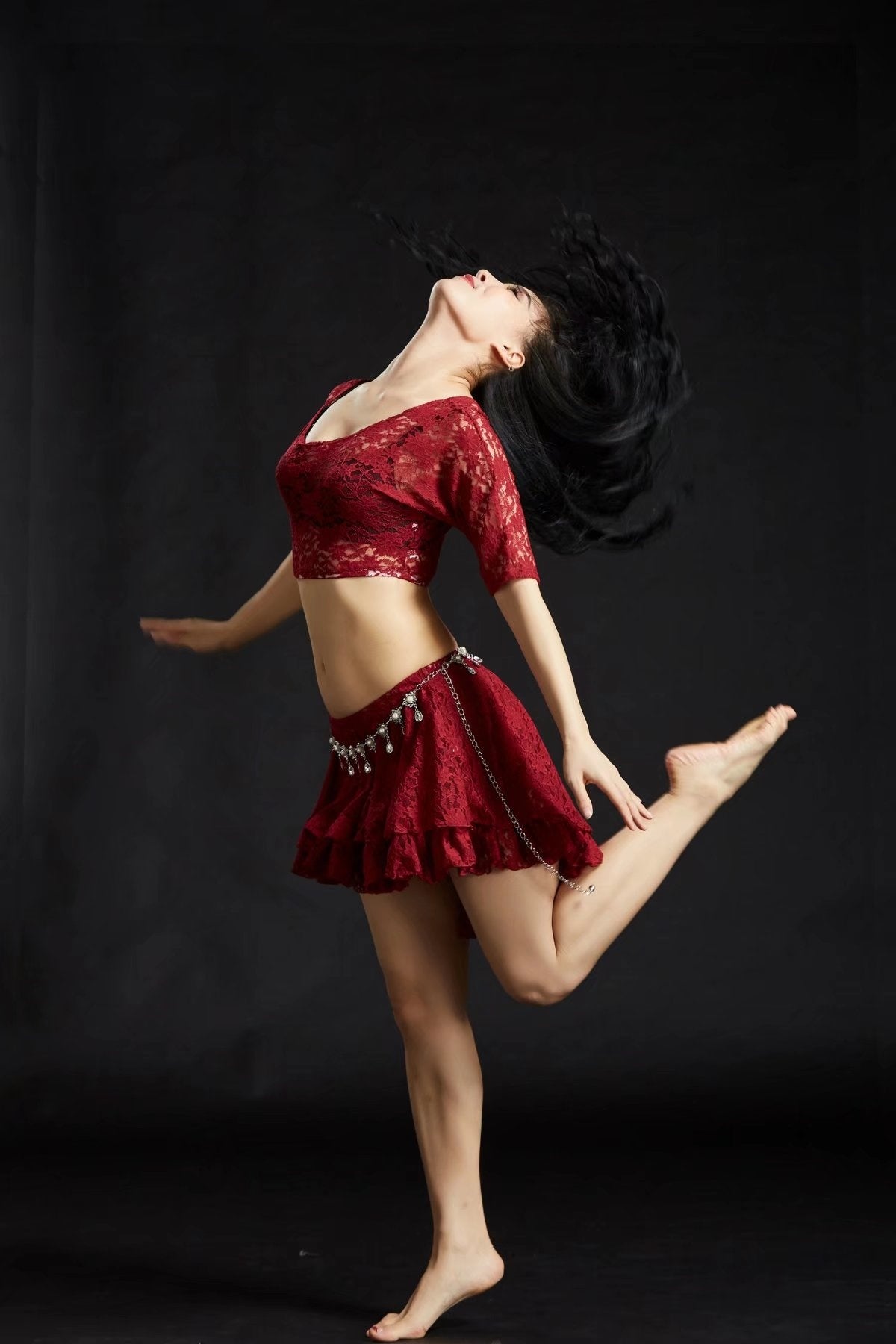 6 Colors Professional Floral Prints Lace, Dress Belly Dance Costumes, Oriental Belly Dance Costumes, Dress 1 Set