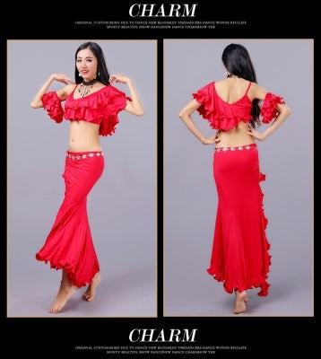 3 Color Milk Silk  V collar Bifurcation Bellydance Costumes, Bellydance Dress, Bellydance Suit 3 pcs