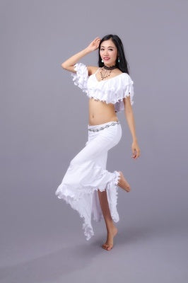 3 Color Milk Silk  V collar Bifurcation Bellydance Costumes, Bellydance Dress, Bellydance Suit 3 pcs