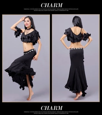 3 Color Milk Silk  V collar Bifurcation Bellydance Costumes, Bellydance Dress, Bellydance Suit 3 pcs