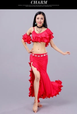 3 Color Milk Silk  V collar Bifurcation Bellydance Costumes, Bellydance Dress, Bellydance Suit 3 pcs