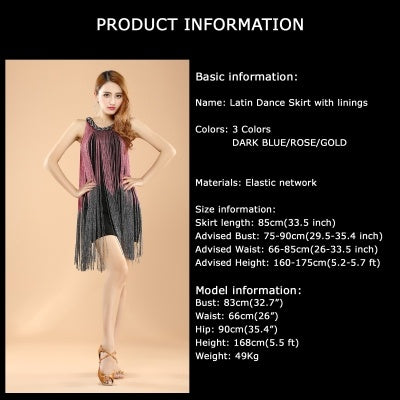 Professional And Sexy 3 Color Latin Dance Costumes, Women's Adult Autumn Performance Costumes, Tassel Latin Dress Skirt