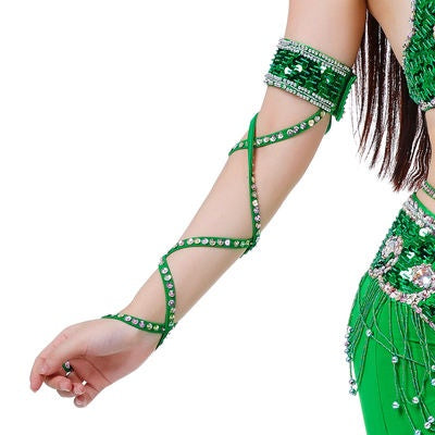 2023 Length 40cm(15.7 in) Sequin and Cloth Lightweiht Belly Dance Bracelet Belly Dance Snake Sleeves Sequin Arm Chain Accessory