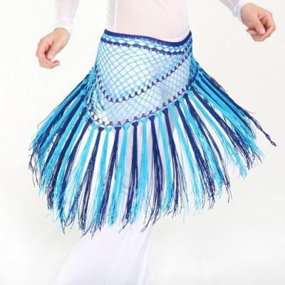 Nylon 150cm(59 in) Women's Belly Dance Two-tone Argentina Triangle Short Tassels Hip Scarf