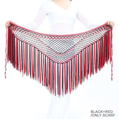 Nylon 150cm(59 in) Women's Belly Dance Two-tone Argentina Triangle Short Tassels Hip Scarf