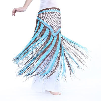 Nylon 150cm(59 in) Women's Belly Dance Two-tone Argentina Triangle Short Tassels Hip Scarf