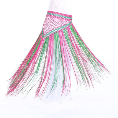 Nylon 150cm(59 in) Women's Belly Dance Two-tone Argentina Triangle Short Tassels Hip Scarf