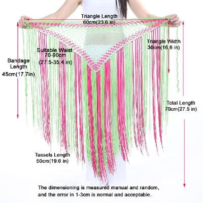 Nylon 150cm(59 in) Women's Belly Dance Two-tone Argentina Triangle Short Tassels Hip Scarf