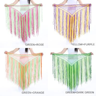 Nylon 150cm(59 in) Women's Belly Dance Two-tone Argentina Triangle Short Tassels Hip Scarf
