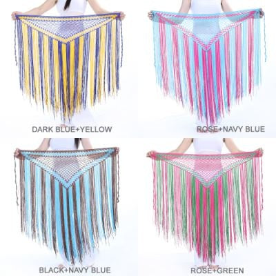 Nylon 150cm(59 in) Women's Belly Dance Two-tone Argentina Triangle Short Tassels Hip Scarf