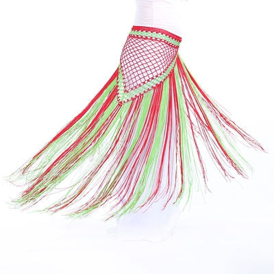 Nylon 150cm(59 in) Women's Belly Dance Two-tone Argentina Triangle Short Tassels Hip Scarf