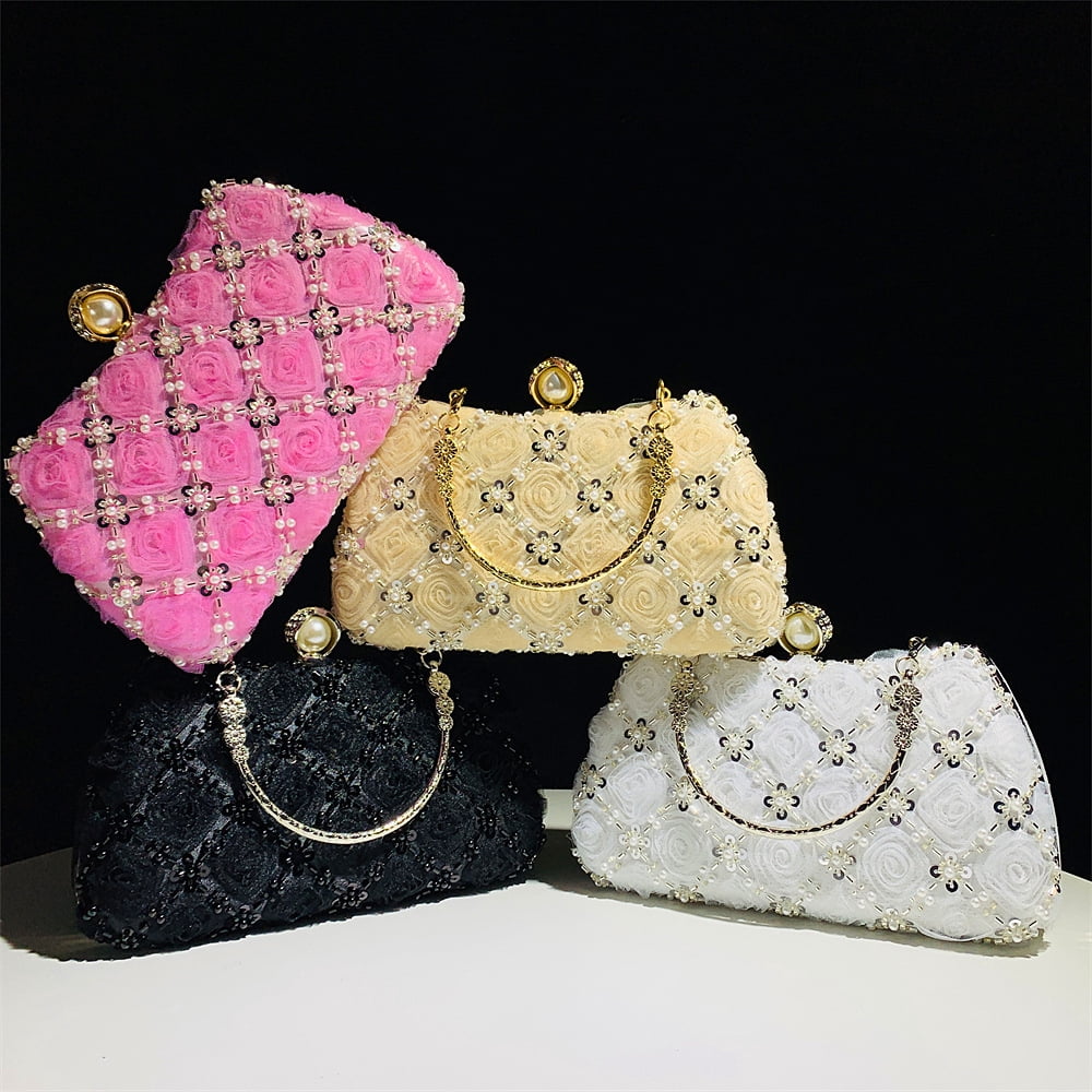 Fashion Evening Handbag Wedding Purses for Women with Handmade Flower Beads for Banquets, Weddings and Parties