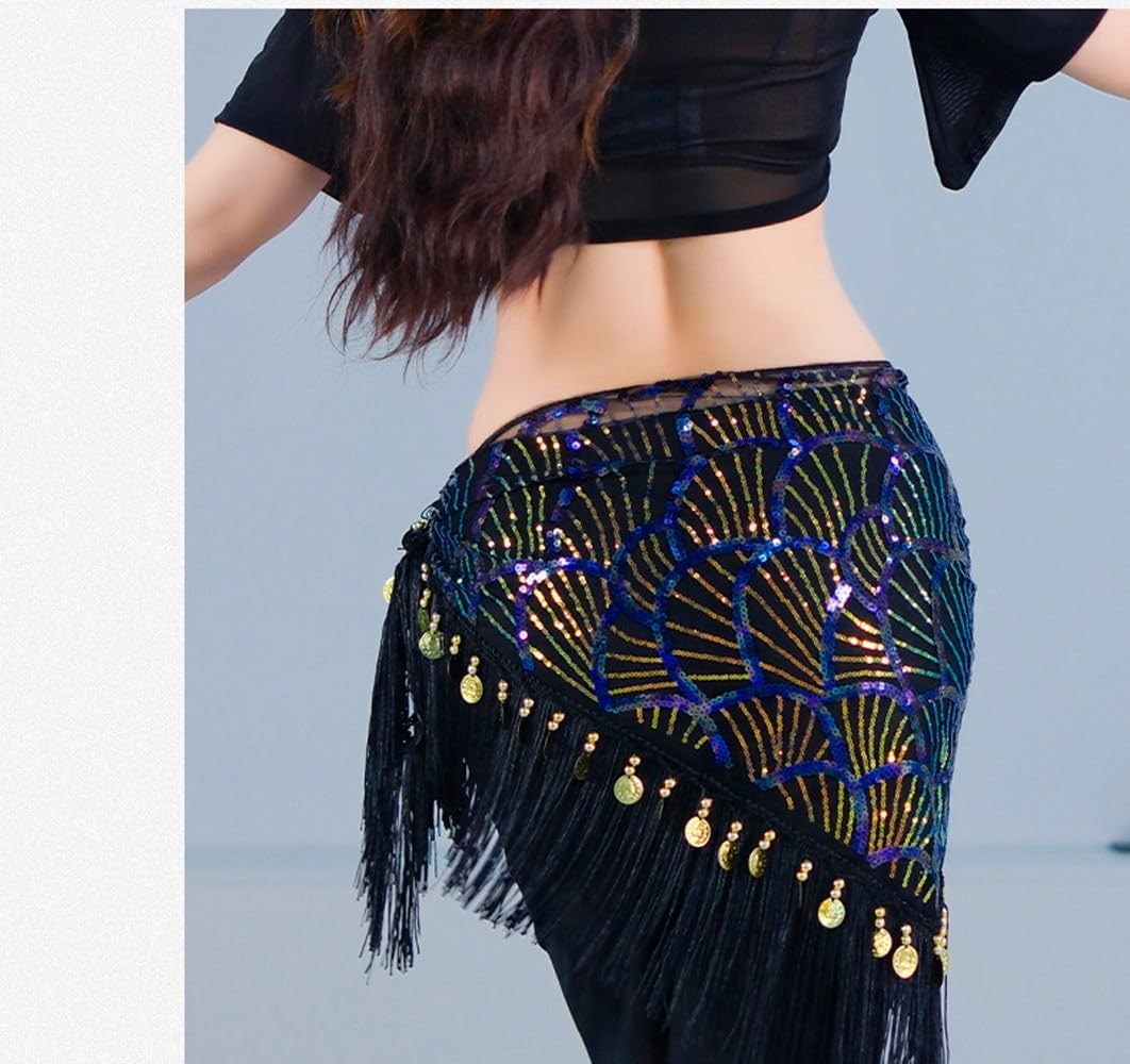 Belly Dance Hip Scarf Tassel Waist Chain with Shinning Sequins Scarf Skirts