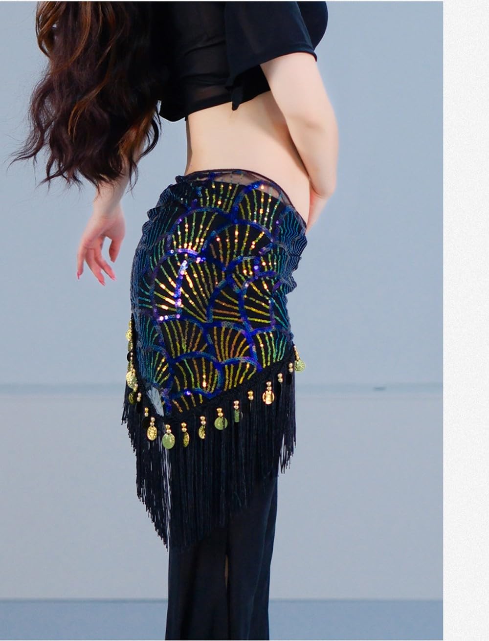 Belly Dance Hip Scarf Tassel Waist Chain with Shinning Sequins Scarf Skirts