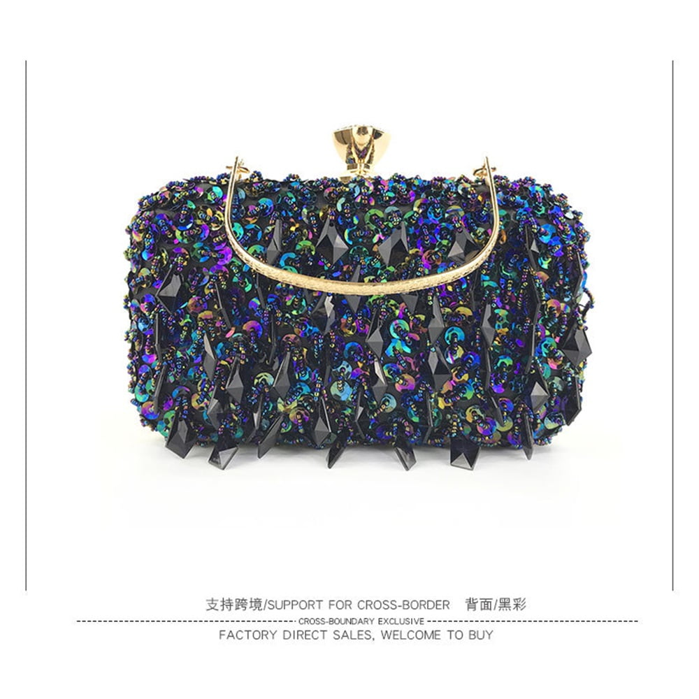 Handheld Evening Bag, Handmade Double-sided Beaded Bag, Sequined Bag, Evening Clutch for Women