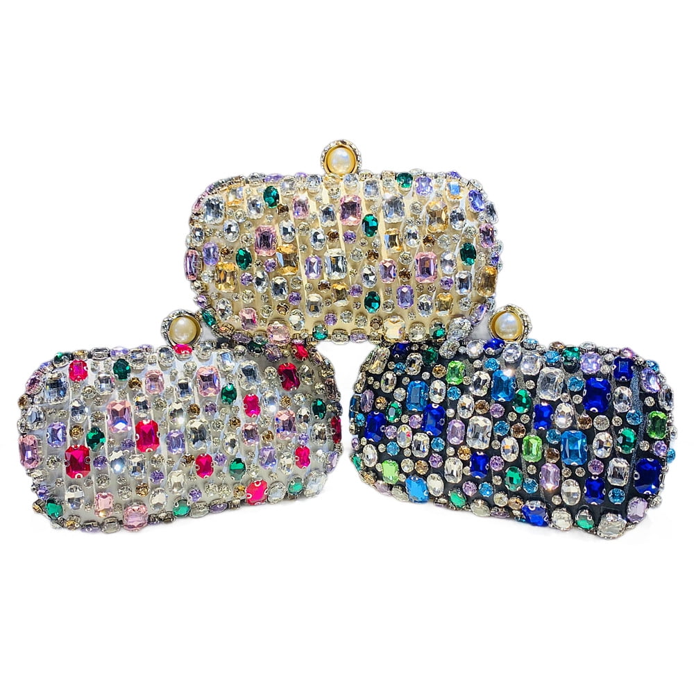 Womens Evening Clutch Purse Handbag Heavy Beaded Embroidered Evening Bag with Rhinestones