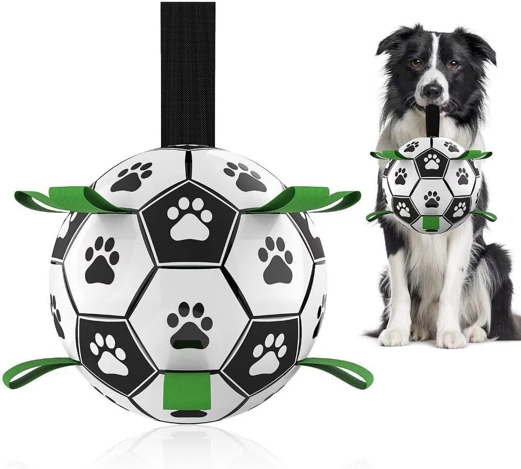 Soccer Ball with Straps, Interactive Puppy Toys for Tug of War, Birthday Gifts, Durable Water Toy for dog