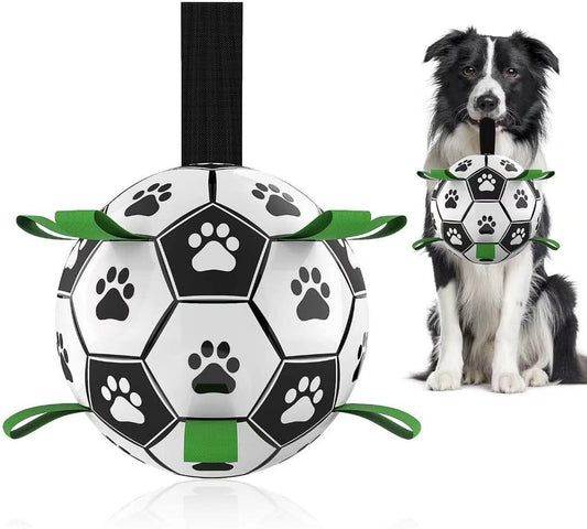 Soccer Ball with Straps, Interactive Puppy Toys for Tug of War, Birthday Gifts, Durable Water Toy for dog