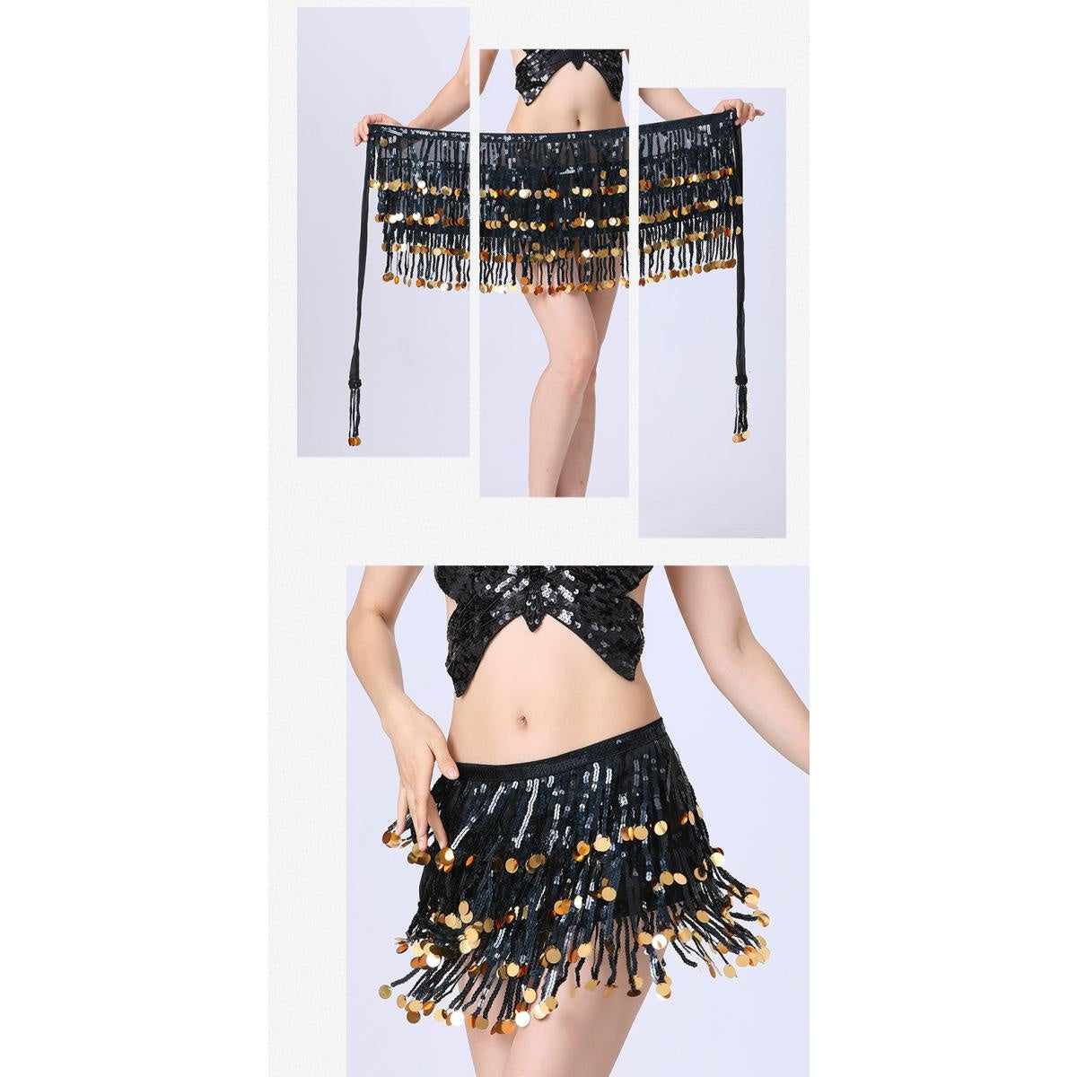 2023 4-Layer Sequin Hip Scarf Tassel Waist Belt
