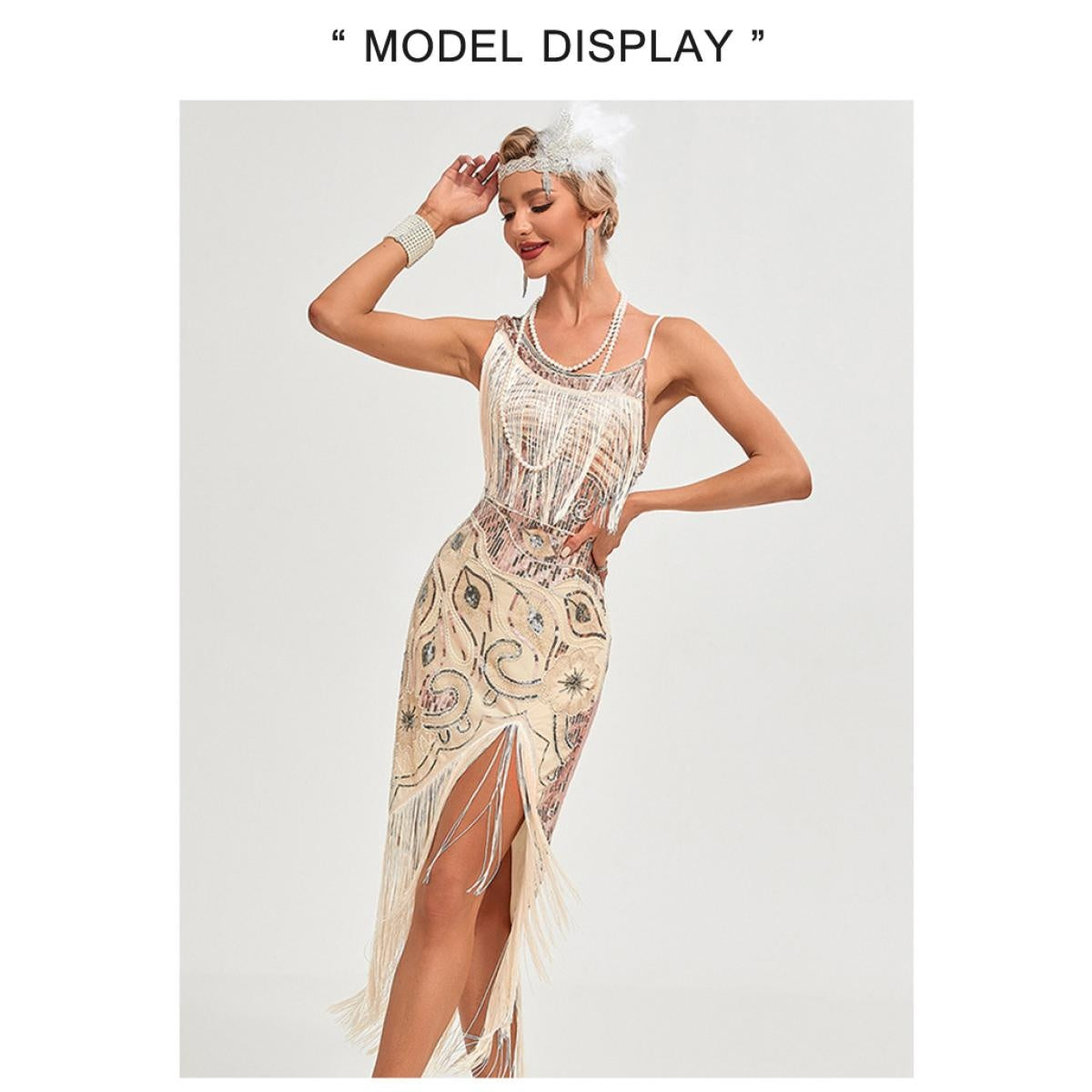1920s Vintage Great Gatsby Party Flapper Dress Sleeveless Sequins Tassel Dresses Cocktail Prom Size XS-3XL Long Skirt