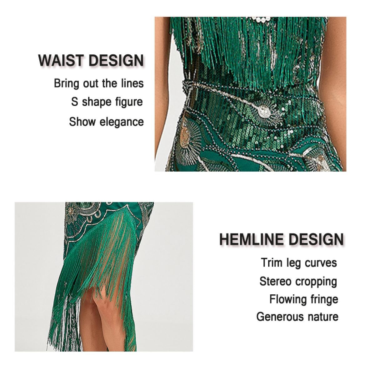 1920s Vintage Great Gatsby Party Flapper Dress Sleeveless Sequins Tassel Dresses Cocktail Prom Size XS-3XL Long Skirt