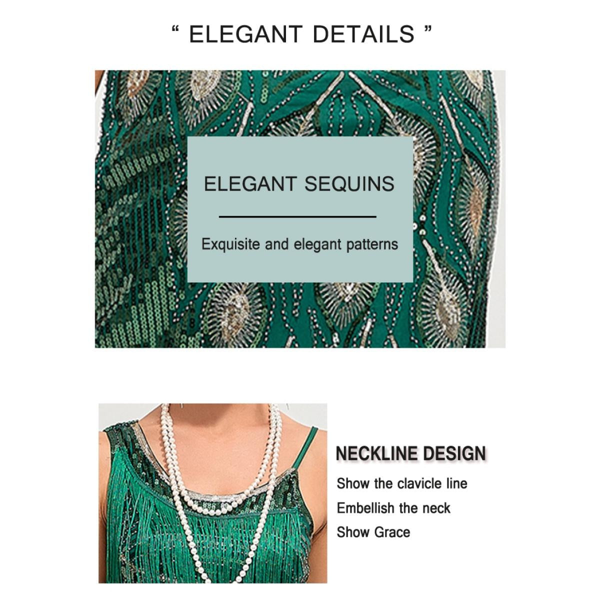 1920s Vintage Great Gatsby Party Flapper Dress Sleeveless Sequins Tassel Dresses Cocktail Prom Size XS-3XL Long Skirt
