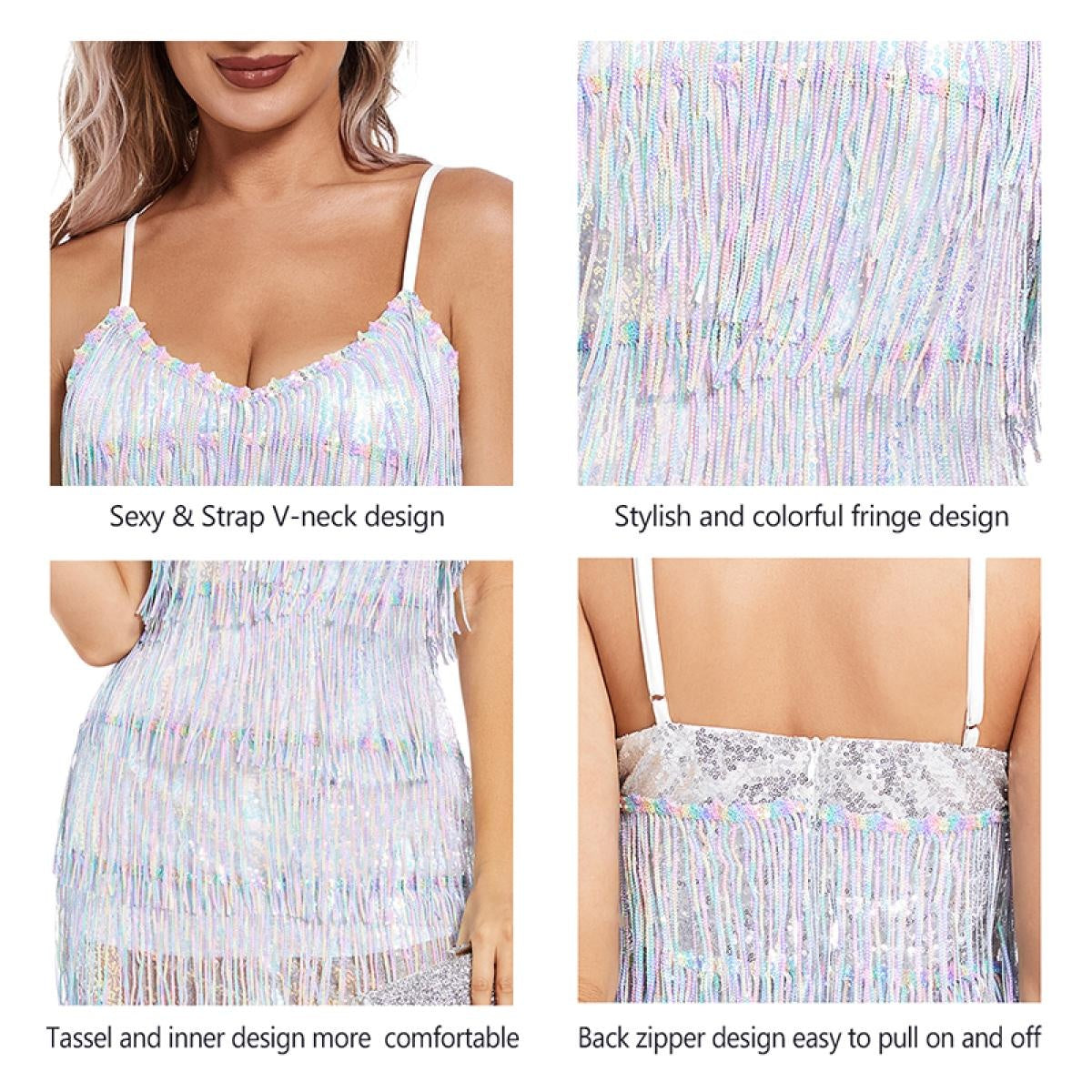 Sexy Fashion Latin Dance Dress Women Fringed Costume Latin Ballroom Tango Salsa Sleeveless Sequin Evening Dress