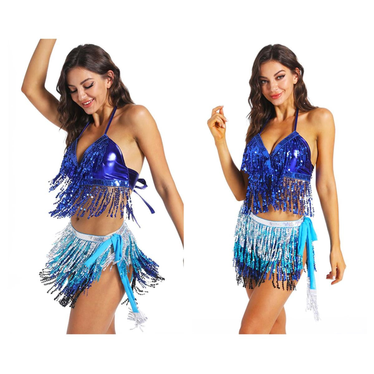 Sequins Top Belly Dancing Hip Scarf Fringe Oriental Dance Scarf Belt Costumes Indian Outfits Bra Belts 1 Set Performance Women