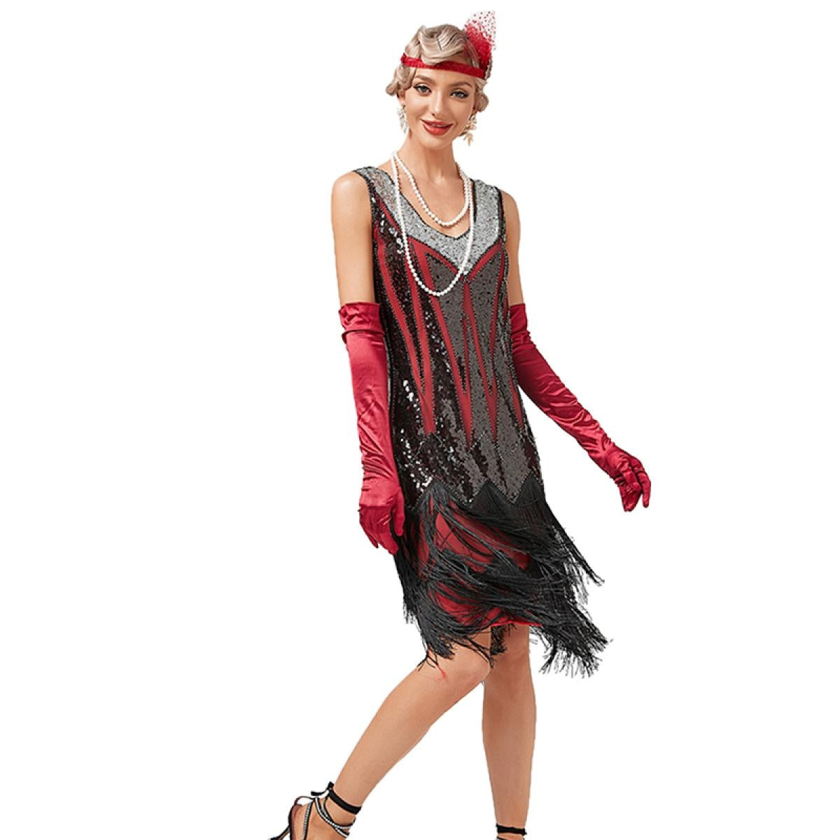 1920s Vintage Dress Beaded Sequin 30S Flapper Dresses Prom Wedding Women Vintage Dress V Neck Beaded Fringed Tassels