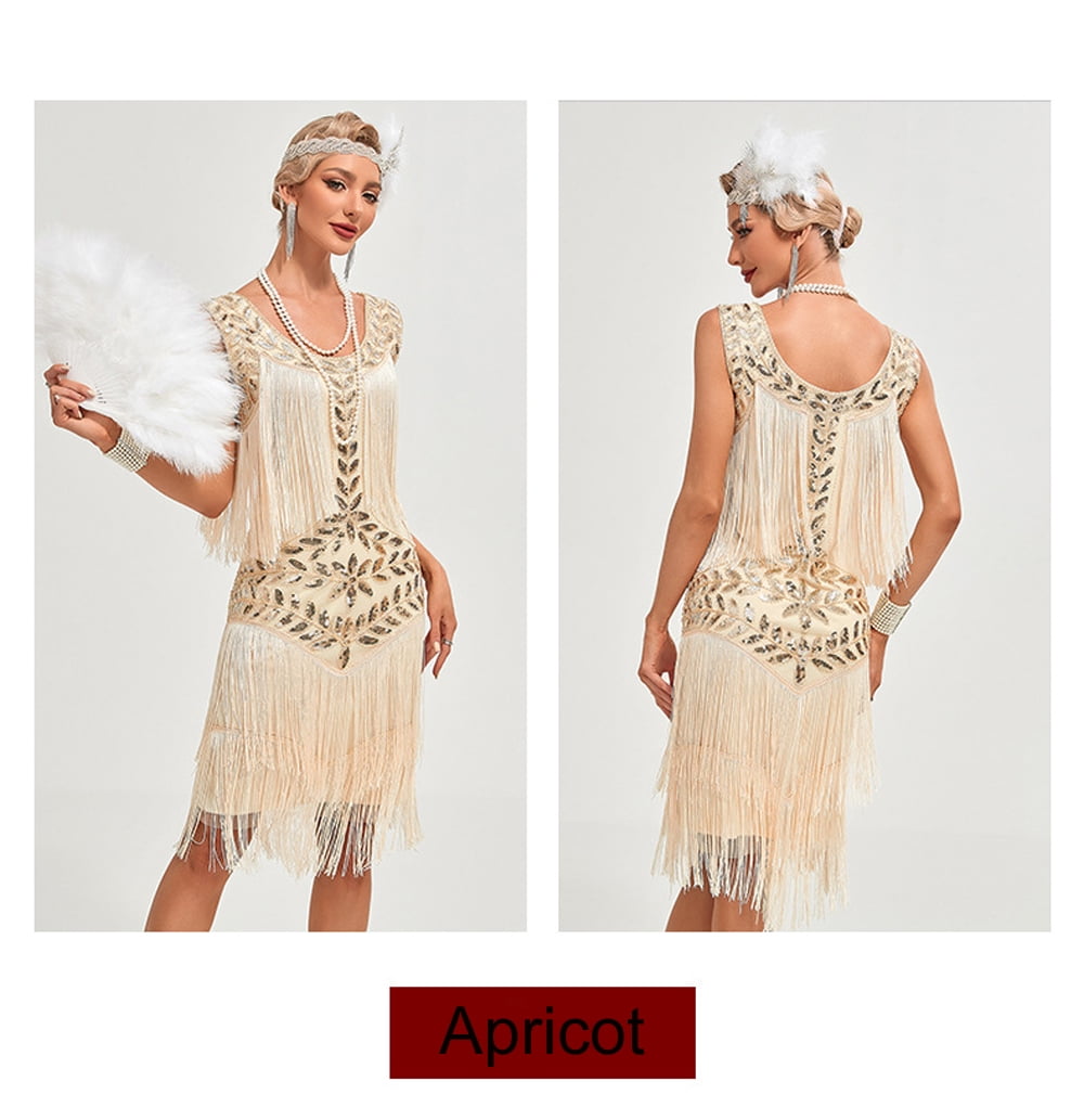 1920s Vintage Dress Summer Fringe Beaded Great Gatsby Flapper Evening Dress Party Cocktail Prom