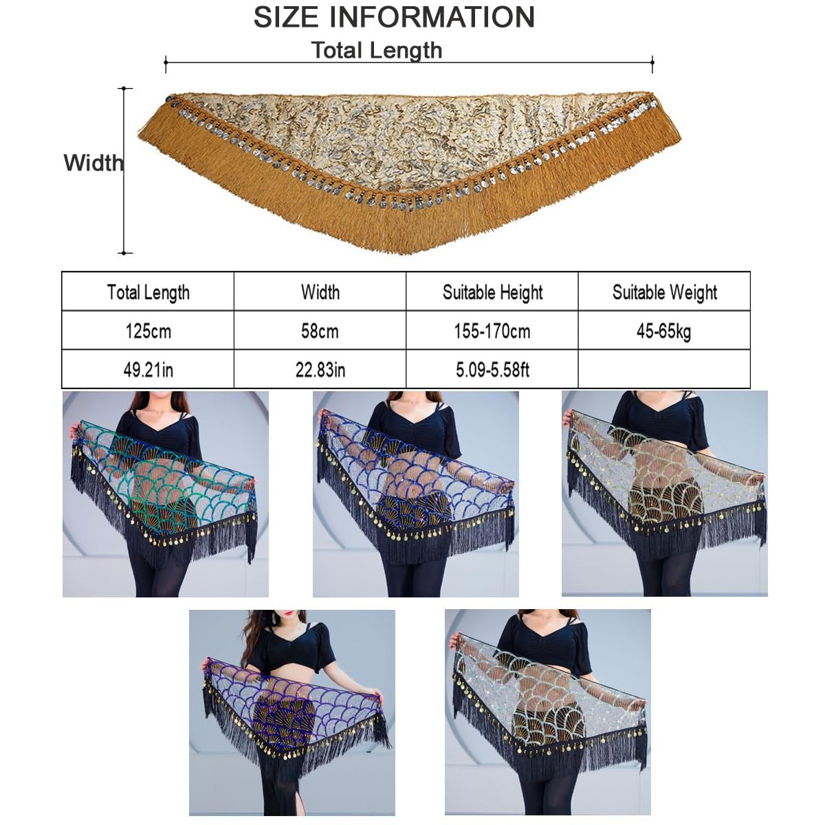 Belly Dance Hip Scarf Tassel Waist Chain with Shinning Sequins Scarf Skirts