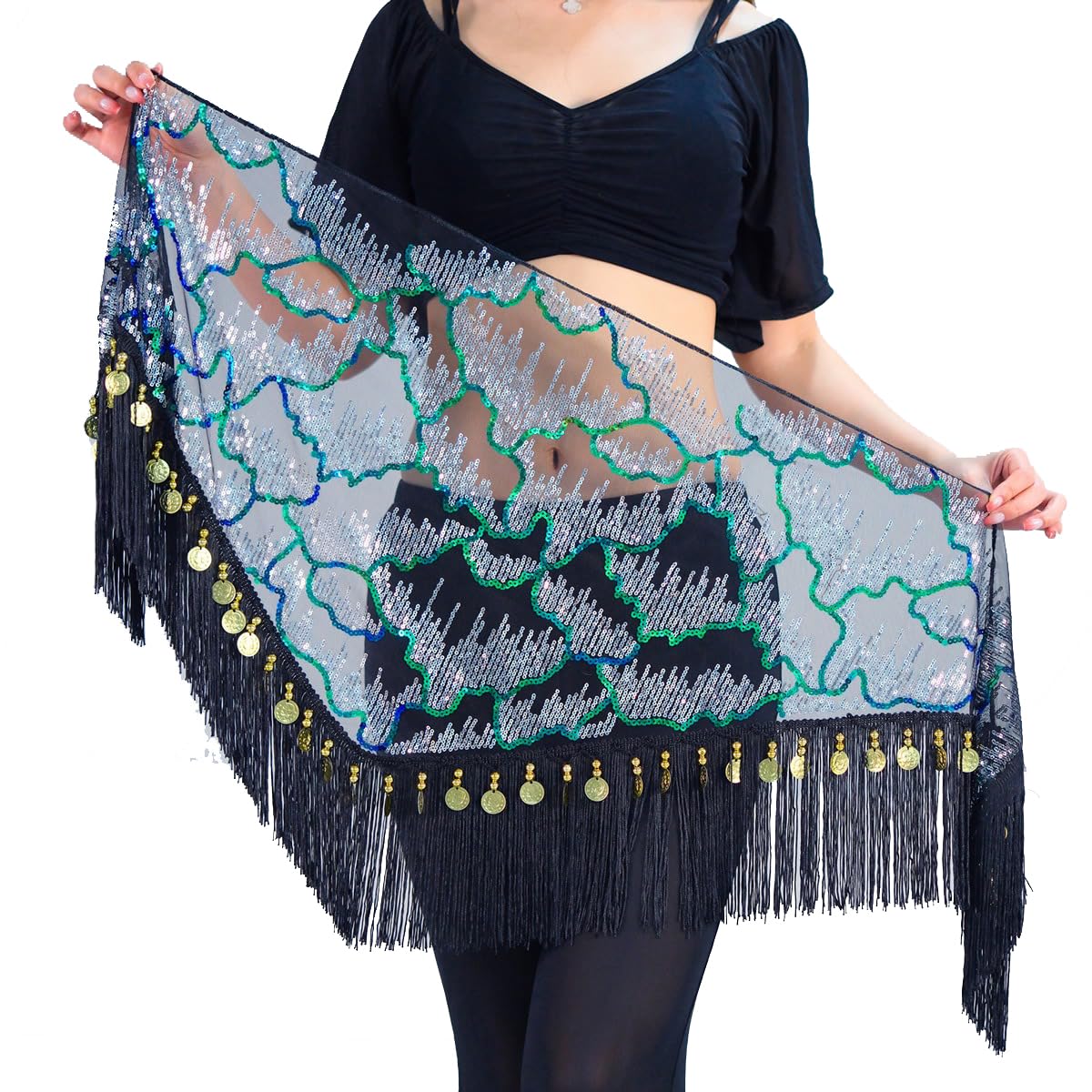 Belly Dance Hip Scarf Tassel Waist Chain Dynamic Versatile Waist Sequin Scarf