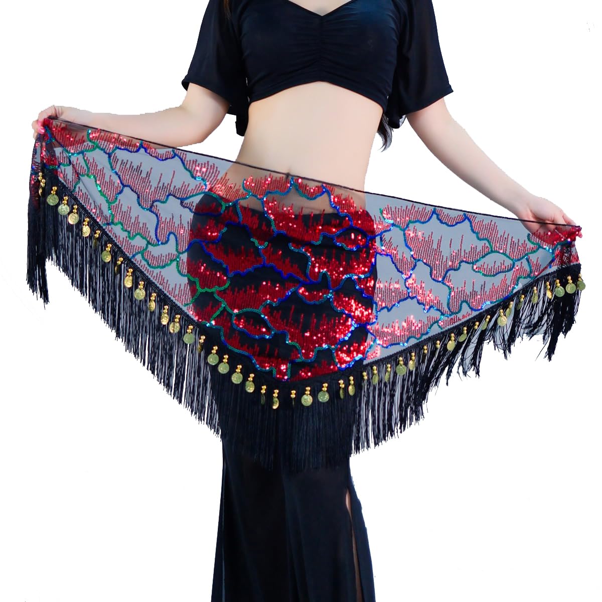 Belly Dance Hip Scarf Tassel Waist Chain Dynamic Versatile Waist Sequin Scarf