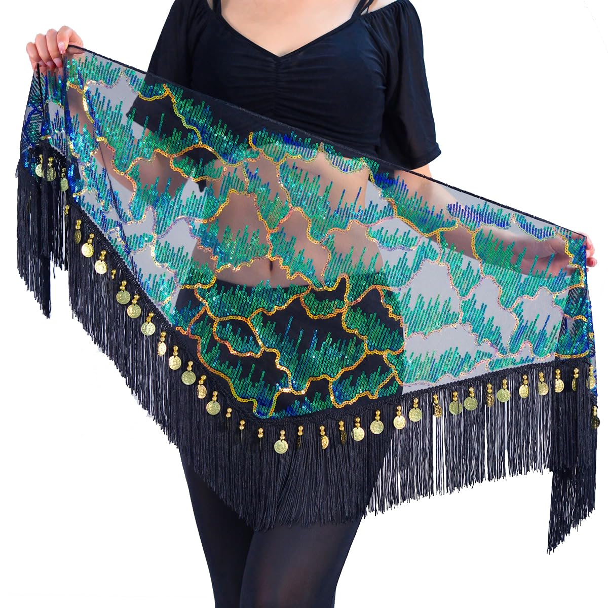 Belly Dance Hip Scarf Tassel Waist Chain Dynamic Versatile Waist Sequin Scarf