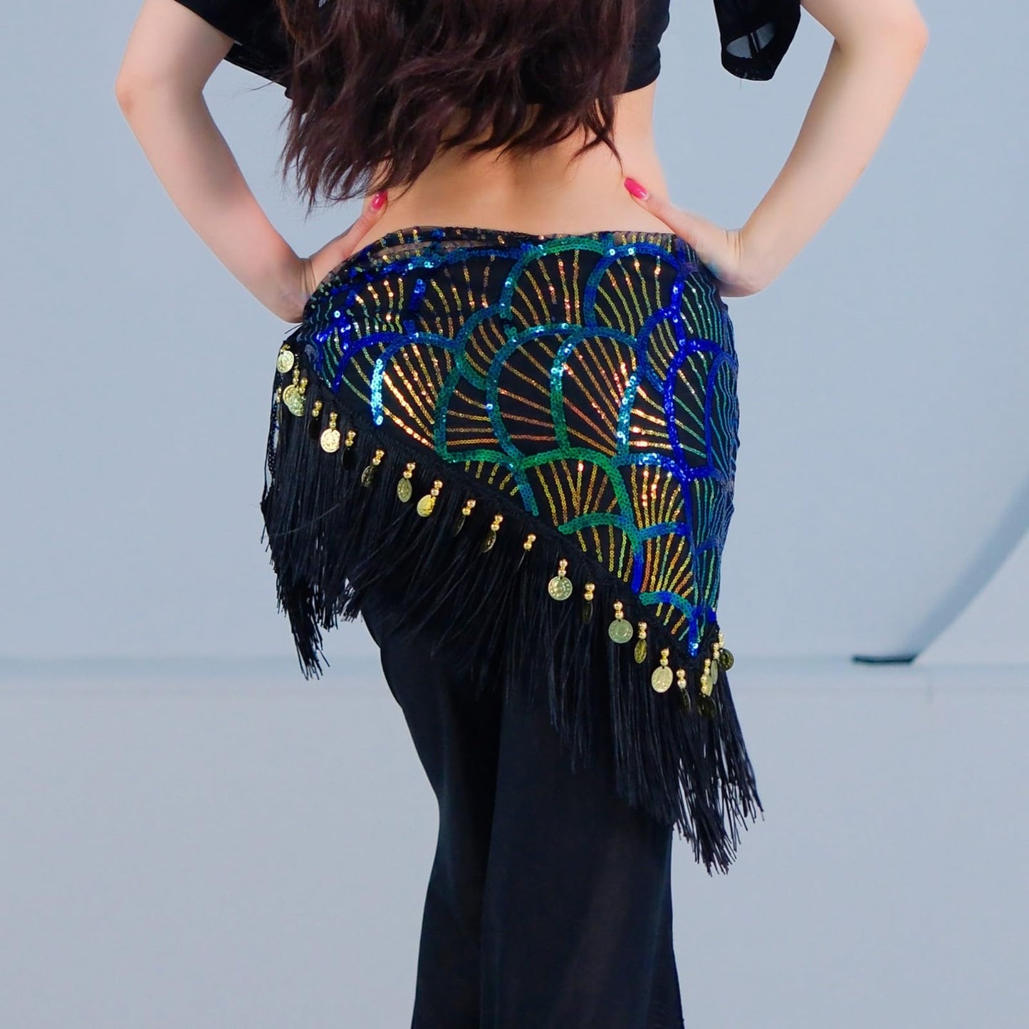 Belly Dance Hip Scarf Tassel Waist Chain with Shinning Sequins Scarf Skirts