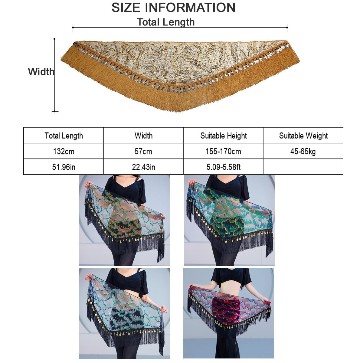 Belly Dance Hip Scarf Tassel Waist Chain Dynamic Versatile Waist Sequin Scarf