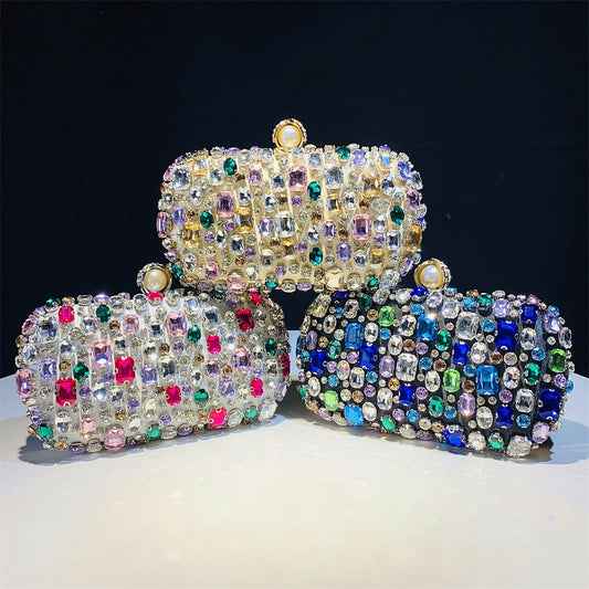 Womens Evening Clutch Purse Handbag Heavy Beaded Embroidered Evening Bag with Rhinestones