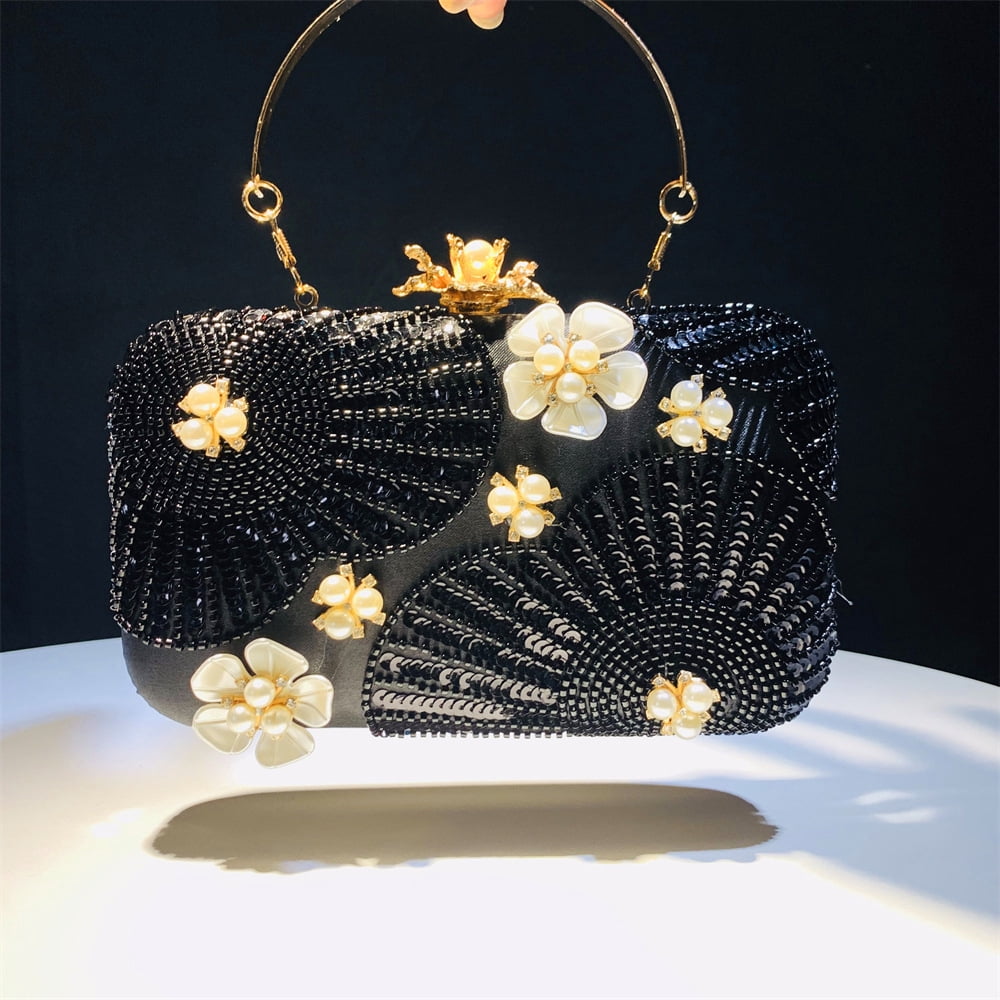 Womens Evening Bag Clutch Purse Luxury Handbag Embroidery Wedding Bag With Fashion Sequin and Pearl