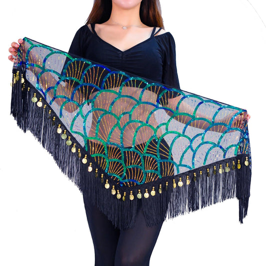 Belly Dance Hip Scarf Tassel Waist Chain with Shinning Sequins Scarf Skirts