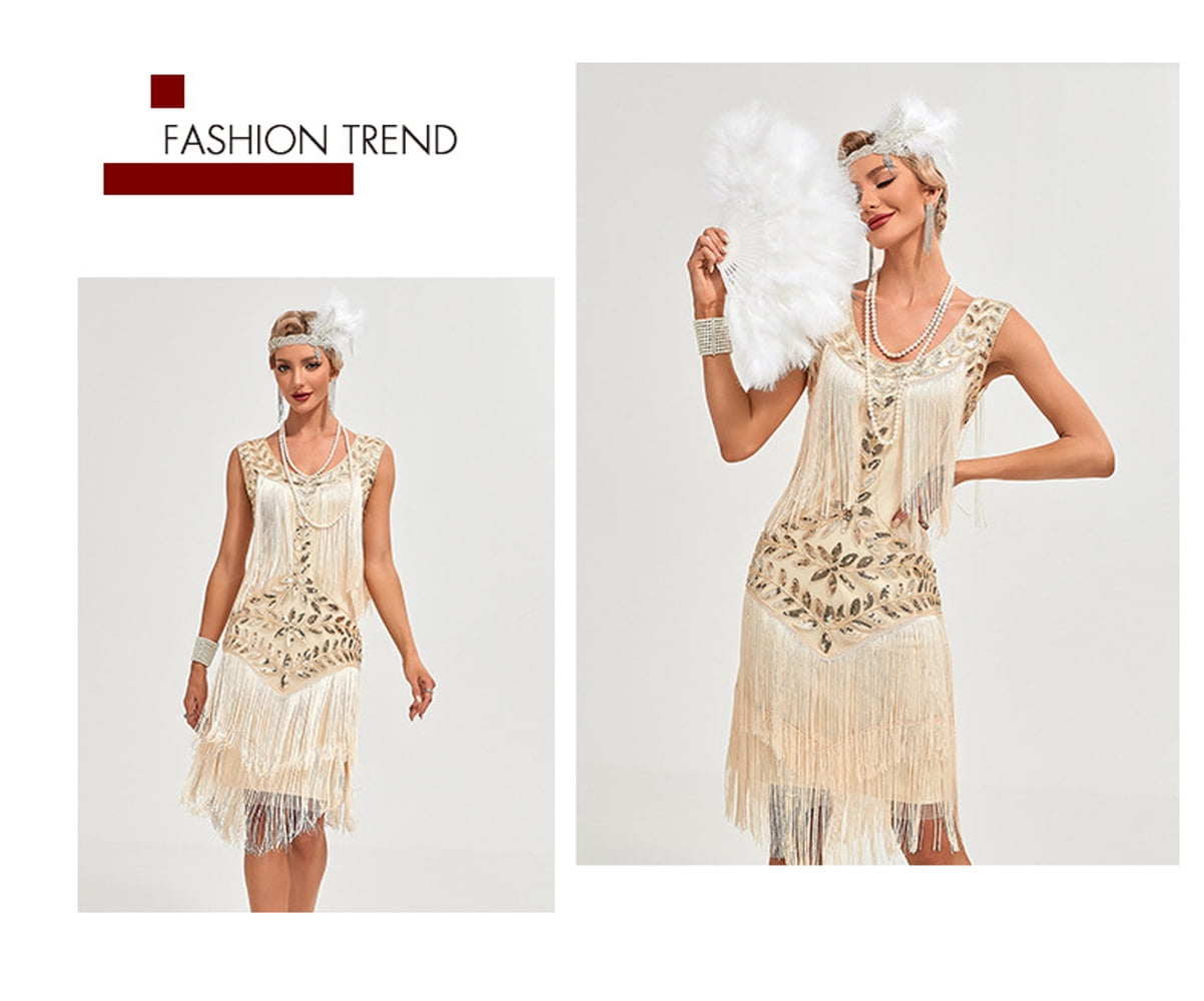1920s Vintage Dress Summer Fringe Beaded Great Gatsby Flapper Evening Dress Party Cocktail Prom