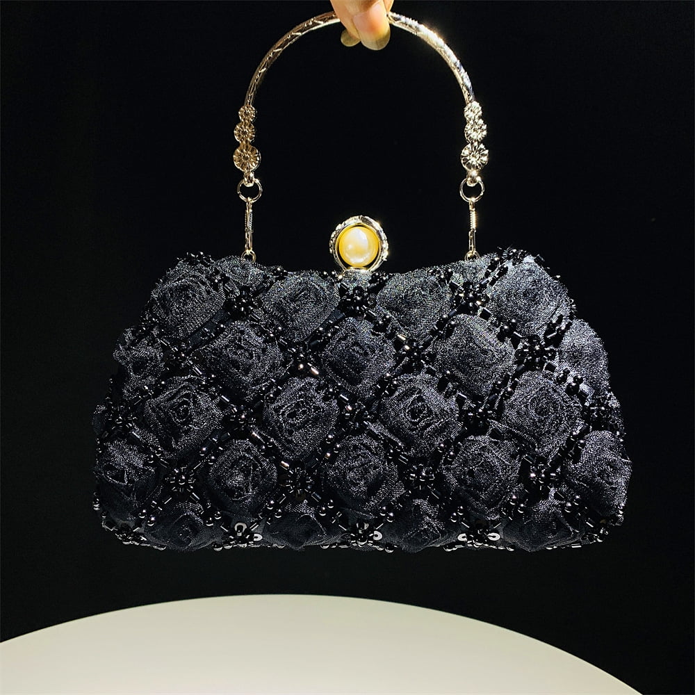 Fashion Evening Handbag Wedding Purses for Women with Handmade Flower Beads for Banquets, Weddings and Parties