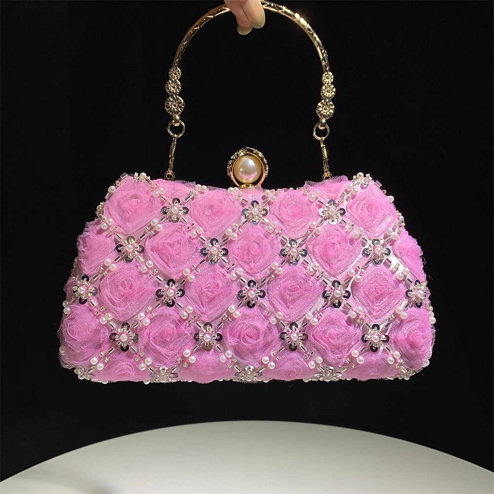 Fashion Evening Handbag Wedding Purses for Women with Handmade Flower Beads for Banquets, Weddings and Parties