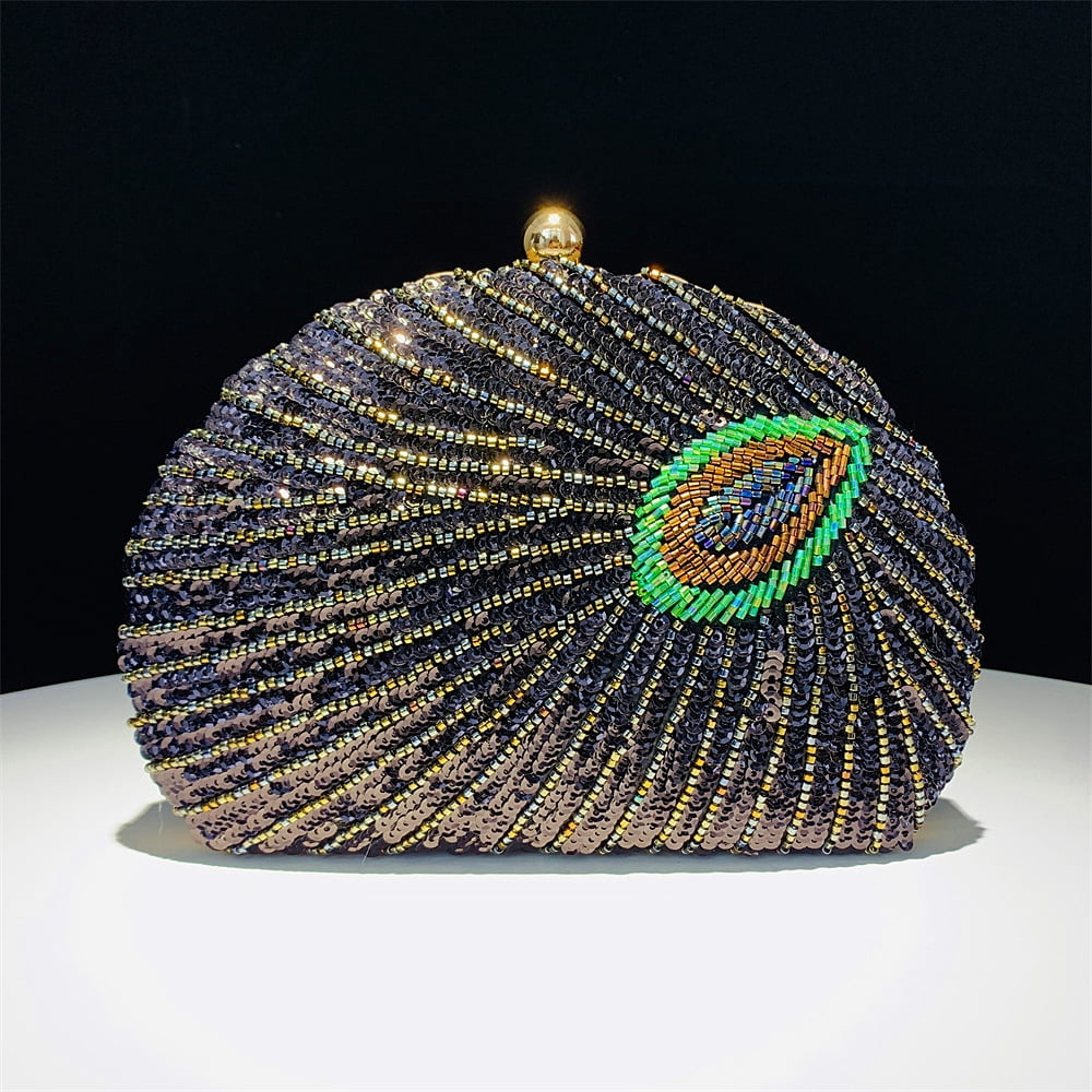 Handheld Women's Evening Clutch Bags Seashell Peacock Beaded Bag Banquet bag Handbags Bridal Wedding Purses
