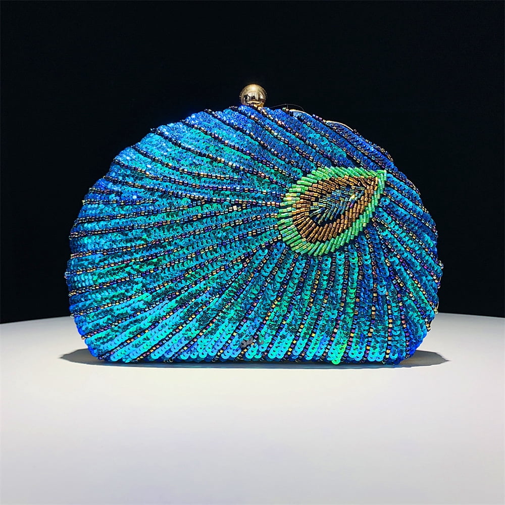 Handheld Women's Evening Clutch Bags Seashell Peacock Beaded Bag Banquet bag Handbags Bridal Wedding Purses