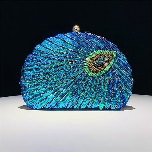 Handheld Women's Evening Clutch Bags Seashell Peacock Beaded Bag Banquet bag Handbags Bridal Wedding Purses