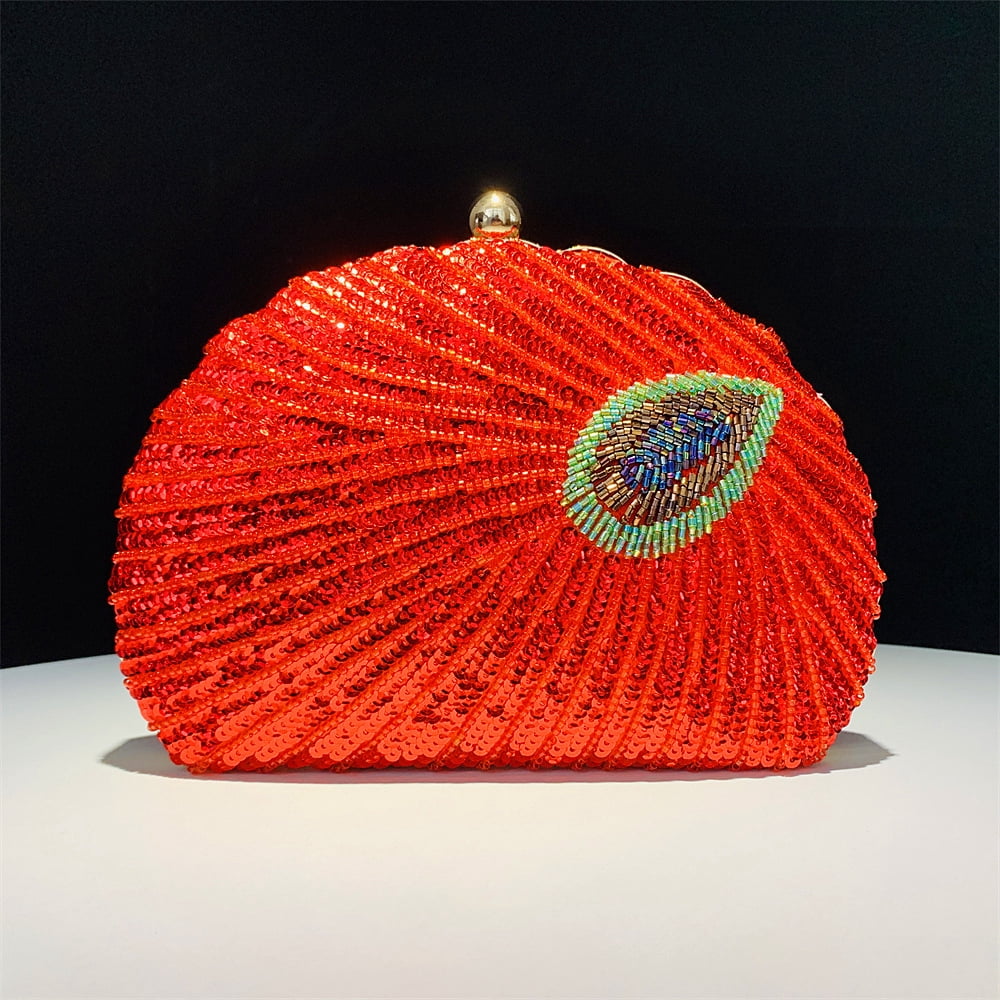 Handheld Women's Evening Clutch Bags Seashell Peacock Beaded Bag Banquet bag Handbags Bridal Wedding Purses