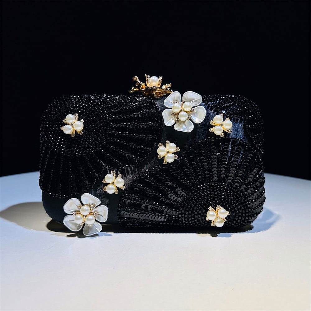 Womens Evening Bag Clutch Purse Luxury Handbag Embroidery Wedding Bag With Fashion Sequin and Pearl